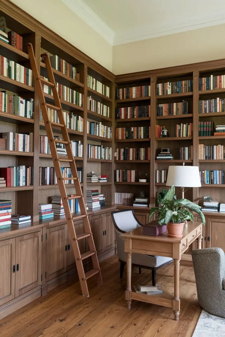 کتابخانه دیواری با طراحی ساده و رنگهای خنثی برای فضاهای کوچک