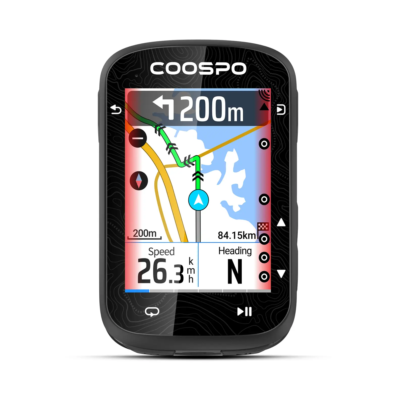 نمونهای از نمایشگر یک GPS دوچرخه با اطلاعات مسیر و سرعت