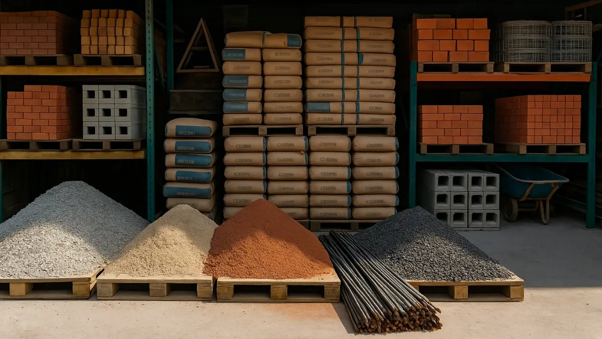 نمونهای از مصالح ساختمانی سنتی مانند سنگ و آجر در یک پروژه ساختوساز