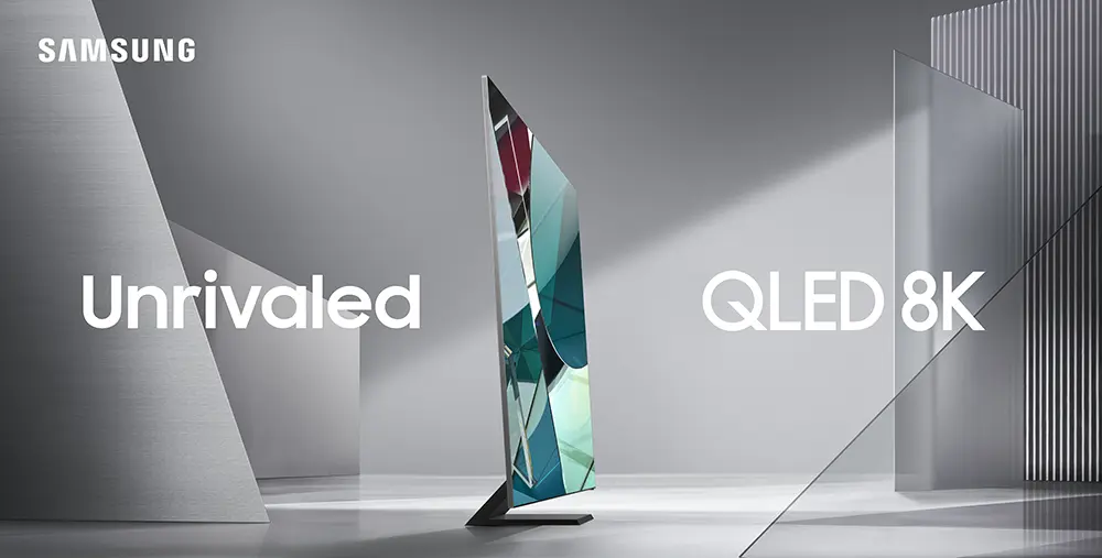 نمونهای از تلویزیون QLED ۸کی با طراحی مدرن و روشنایی بالا