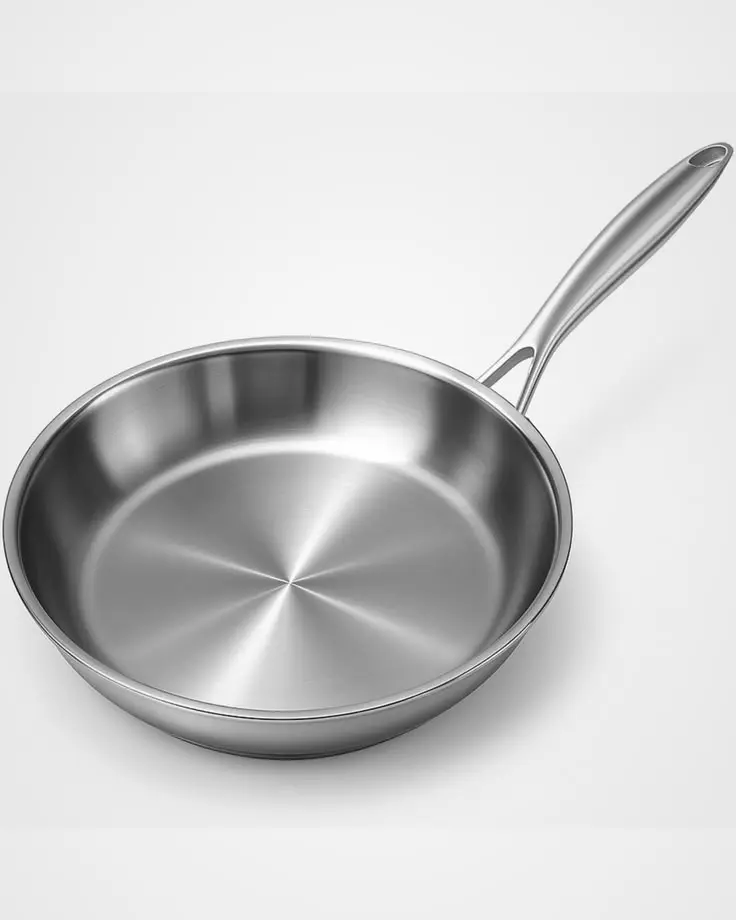 تابه چدنی با دستهٔ چوبی و سطحی صاف برای پخت یکنواخت غذا