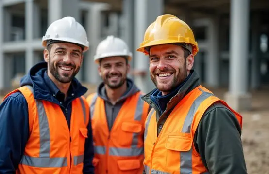استادکاران در حال بتنریزی و ساخت اسکلت ساختمان