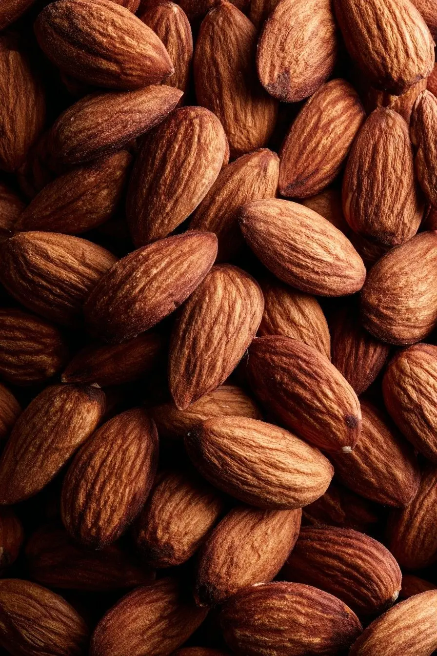 مغز بادام در یک ظرف شیشه‌ای با بافت خشک و رنگ روشن