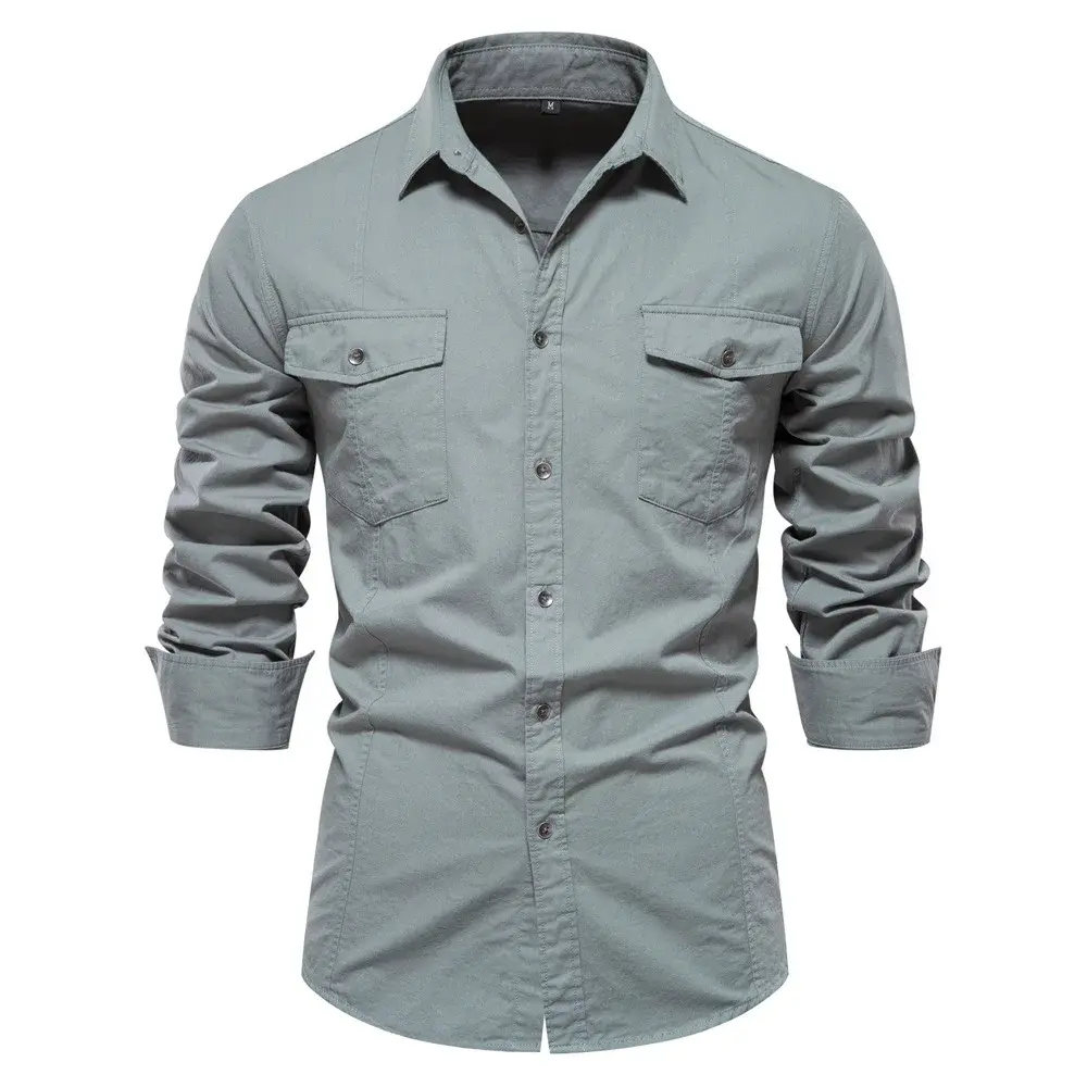 یک نمونه از پیراهن کتانی casual با آستین بلند و گردنبند ایستاده