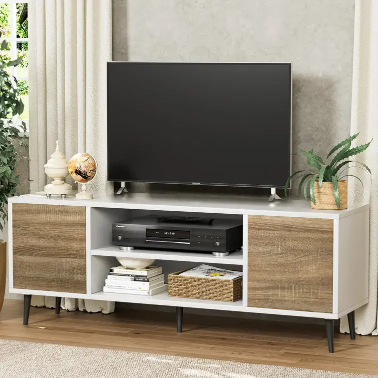میز تلویزیون مدرن با طراحی رترو و کابینتهای ذخیرهسازی