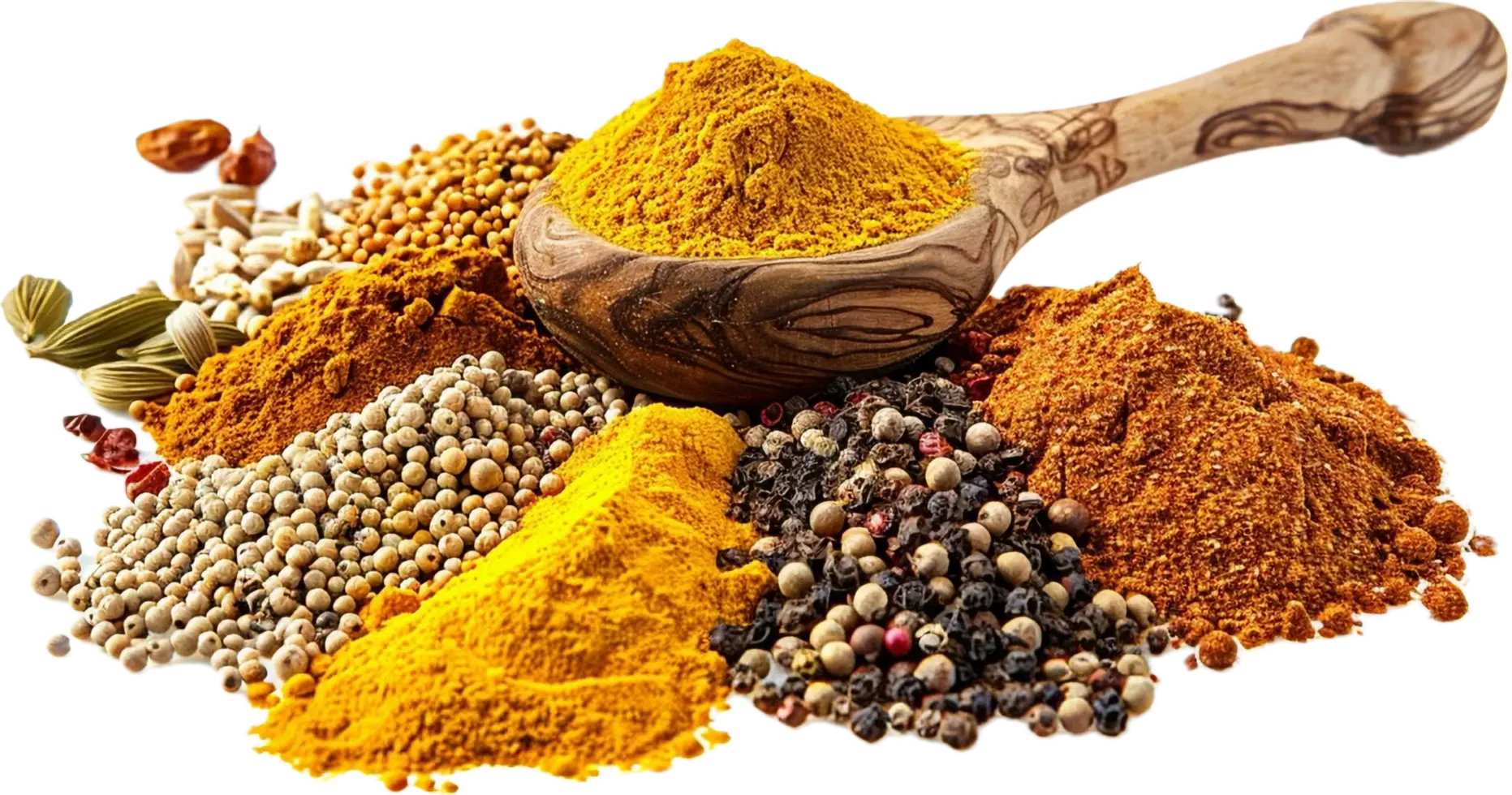 ادویه‌های ایرانی در یک قاشق چوبی