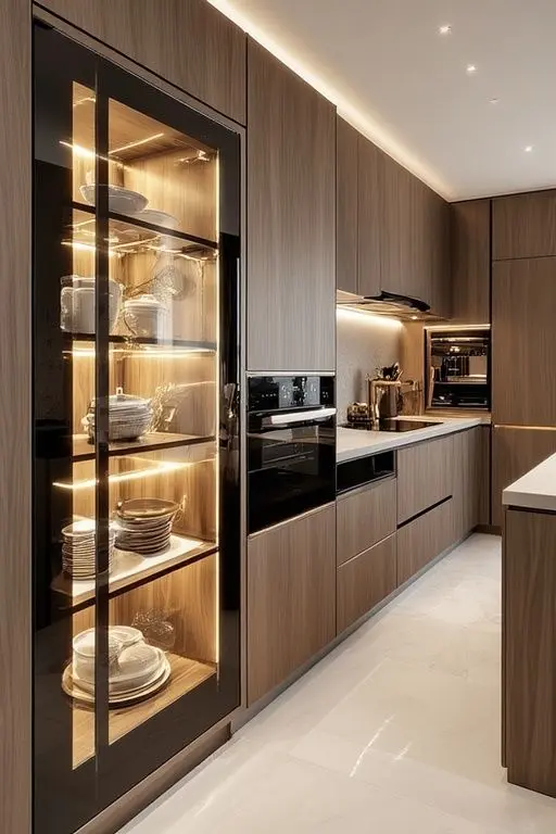 کابینت آشپزخانه با طراحی پنهان و سیستم ذخیره‌سازی هوشمند