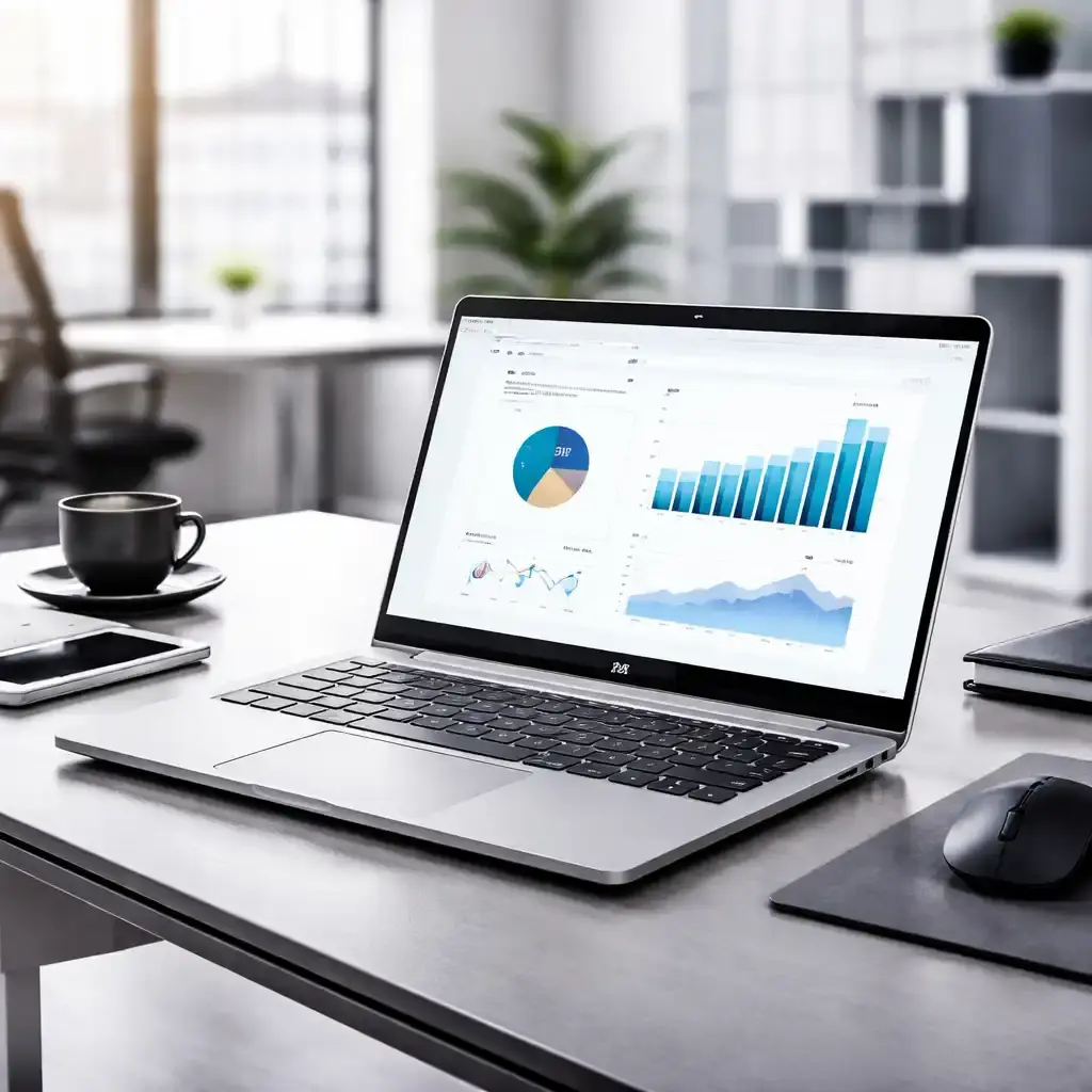 یک لپتاپ HP حرفهای با طراحی مدرن و صفحه نمایش بزرگ برای استفاده در محیط اداری