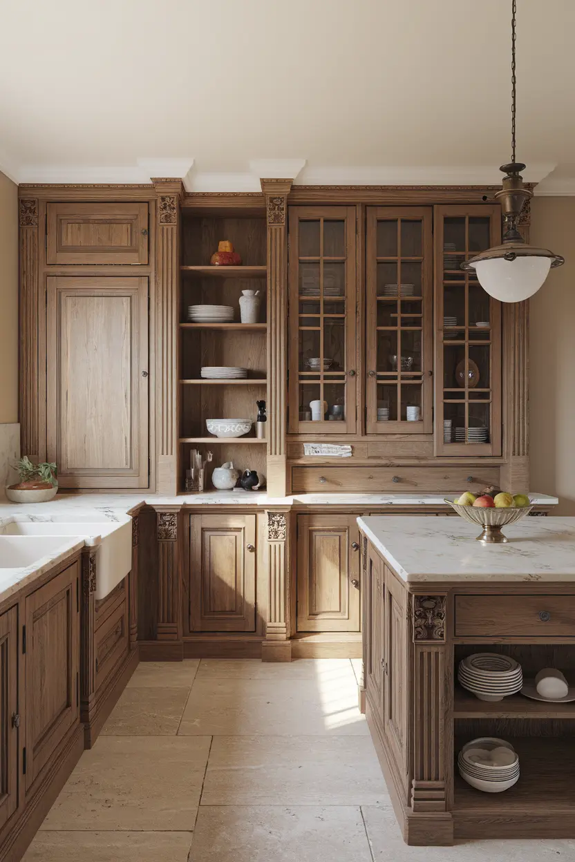 نمونه کابینت چوبی با طراحی مدرن و روکش طبیعی