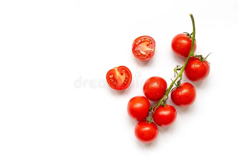 گوجه گیلاسی تازه روی شاخه سفید