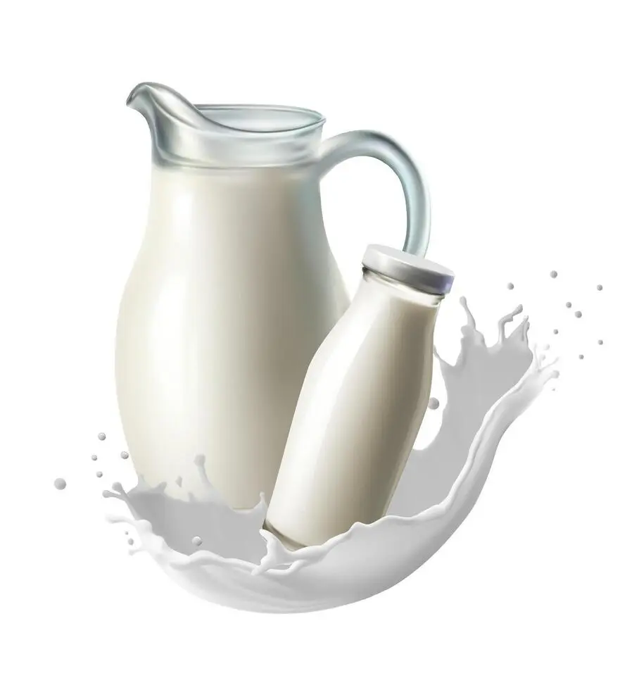 تصویر گرافیکی شیر تازه در بطری و پیاله