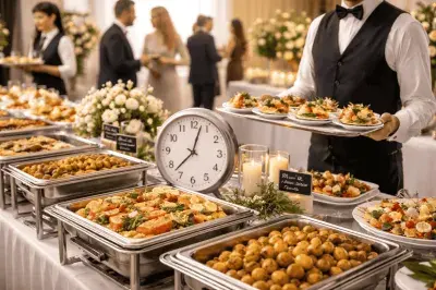 مهمانان در حال استفاده از سرویس غذاخوری در یک رویداد رسمی
