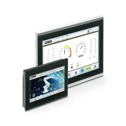 نمونهای از صفحه نمایش HMI در یک سیستم صنعتی با نمایش دادههای گرافیکی و کنترلهای کاربردی