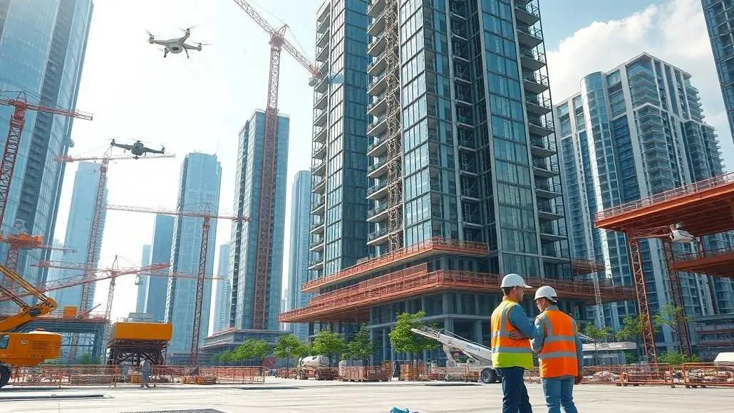 کارگر با استفاده از دستگاه واقعیت افزوده در بررسی جزئیات یک پروژه ساختوساز