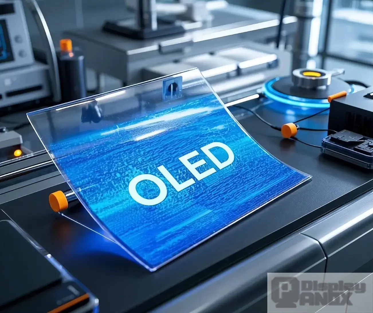 خط تولید نمایشگرهای OLED در یک کارخانه مدرن، نشاندهنده پیشرفتهای صنعتی در تولید این فناوری