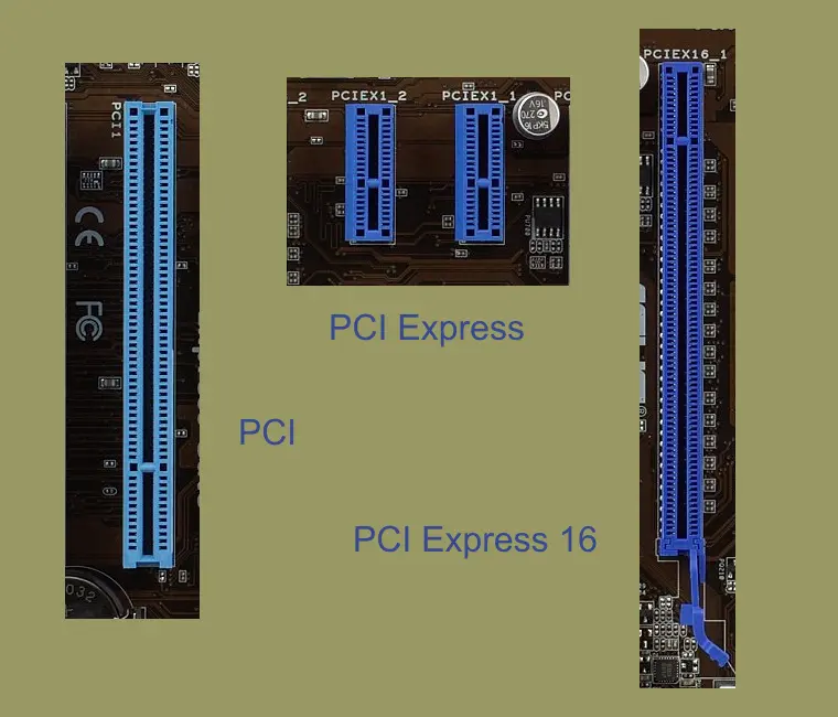 سlot PCIe در مادربرد با نشان دادن تفاوت‌های فیزیکی بین نسل‌های مختلف