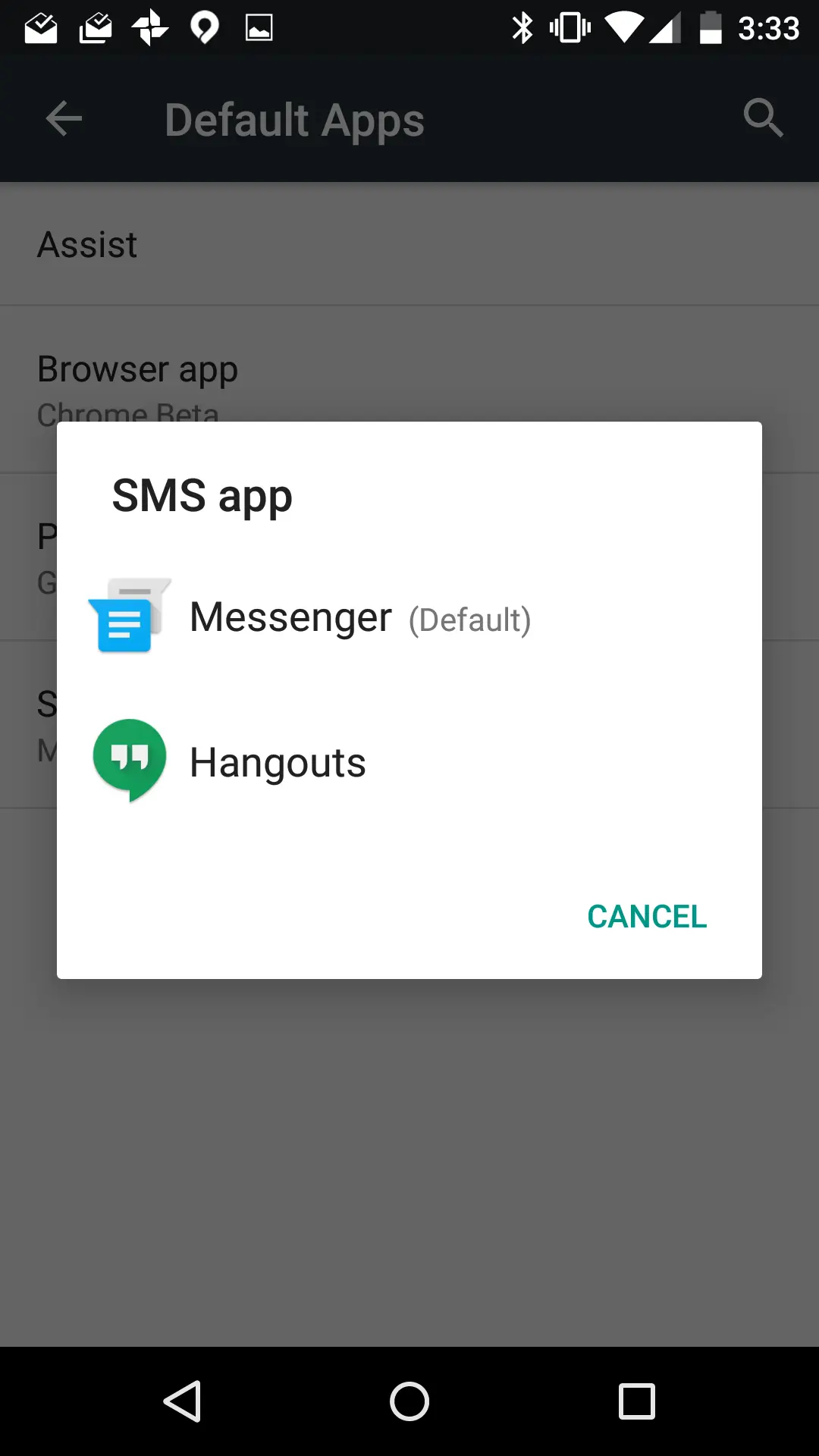 منوی برنامههای پیشفرض در تنظیمات اندروید
