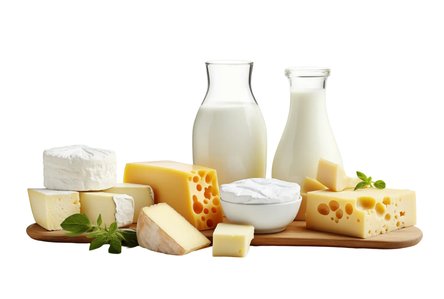 مجموعهای از محصولات لبنی شامل شیر، پنیر و کره