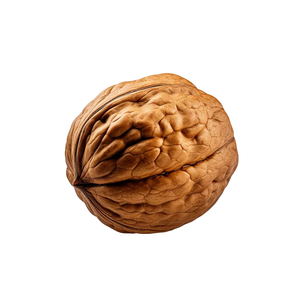 گردوی خشک شده با سطحی صاف و رنگ قهوه‌ای روشن