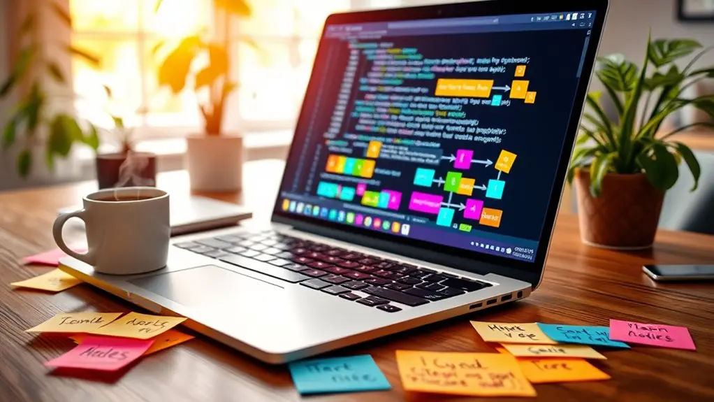 یک صفحه کد برنامهنویسی با خطهای کد رنگی