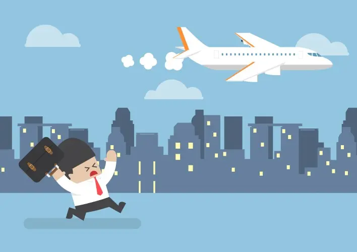 یک فرد در حال دویدن و تلاش برای رسیدن به درگاه پرواز