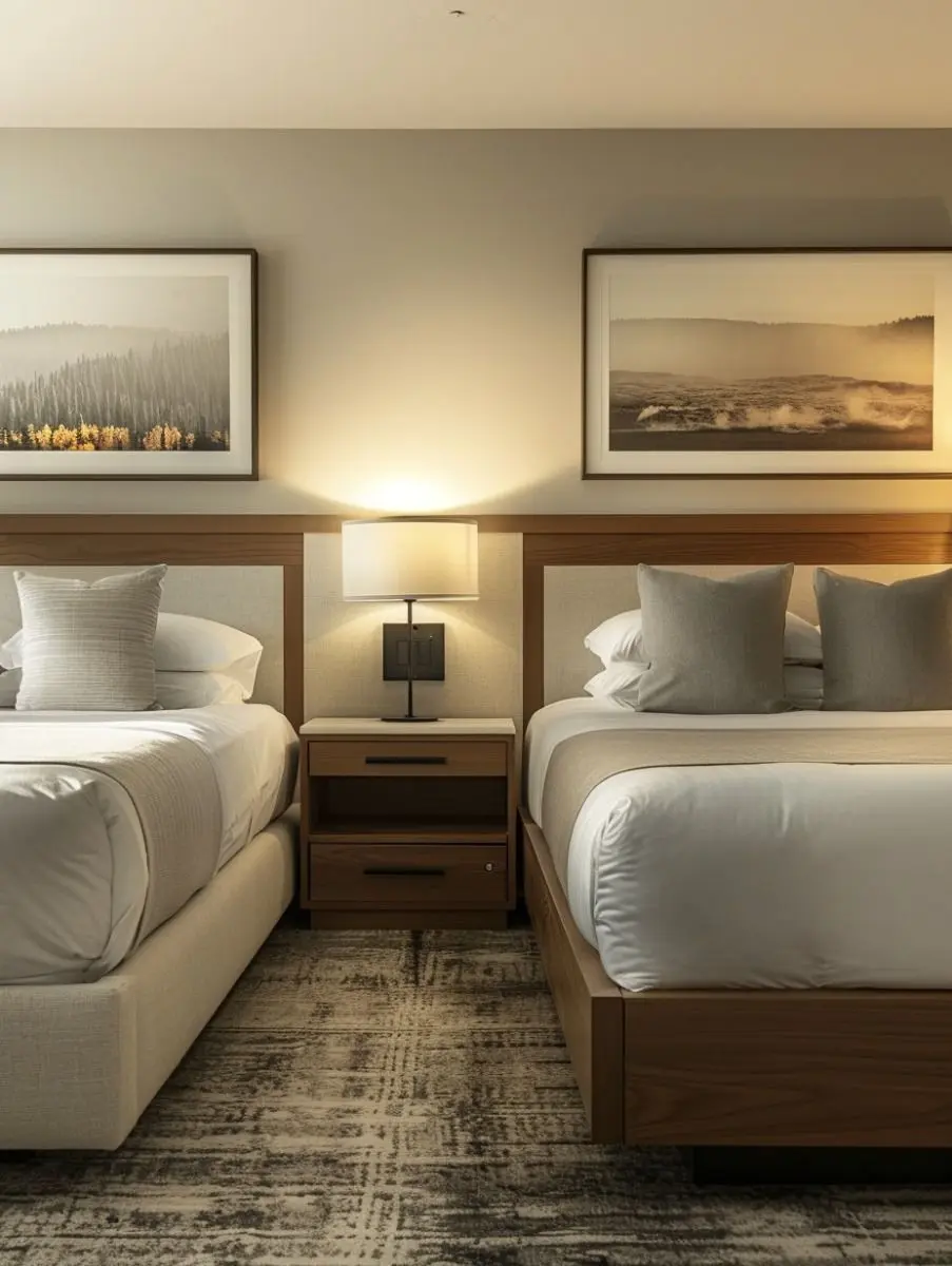 اتاق مهمان با نورپردازی ملایم و چراغهای bedside