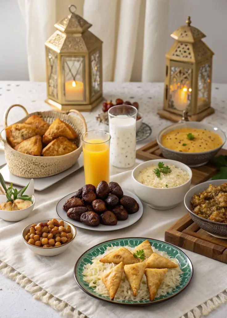 میز افطار زیبا با غذاهای متنوع و جذاب