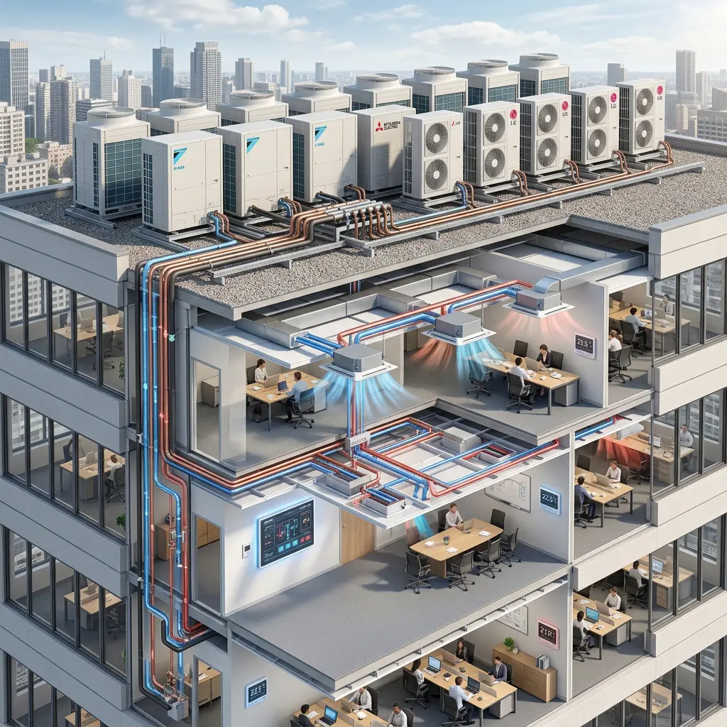 نمای مقایسه‌ای سیستم VRF با سیستم‌های سنتی گرمایشی و سرمایشی