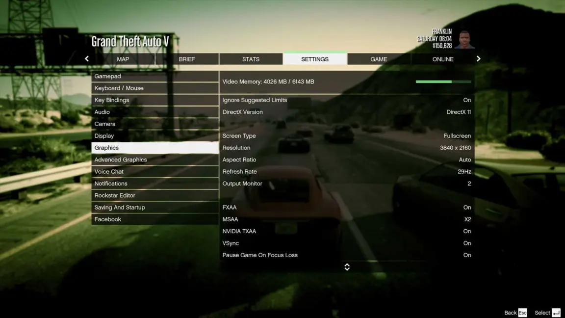 منوی تنظیمات گرافیکی بازی GTA 5 که شامل گزینههای مختلفی برای افزایش FPS است