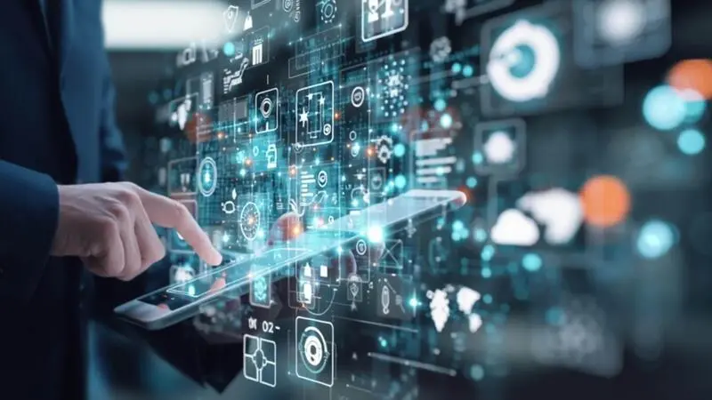 یک صفحه نمایش تبلت با رابط کاربری دیجیتال و گرافیک مدرن