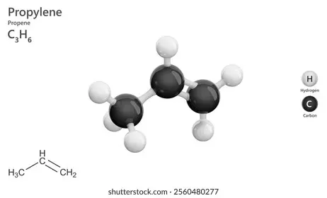 مolecular structure of propylene with three carbon atoms and a double bond