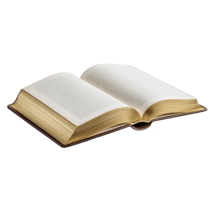 کتابی با لبههای طلایی که روی میز باز شده و محتوای ارزشمند خود را به خوانندگان نشان میدهد، نماد دانش و حکمت ابدی