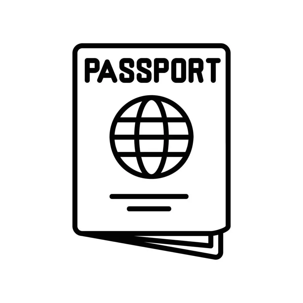 آیکون پاسپورت با کتاب و کره زمین به سبک خطی سیاه