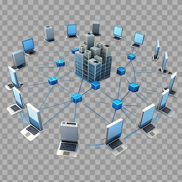 نمودار شبکه بزرگ با چندین سرور DHCP و دستگاههای متصل